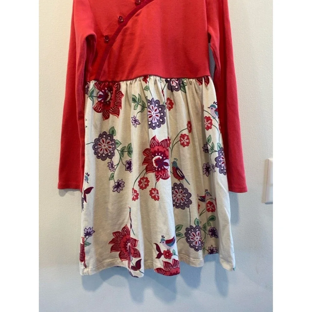 Tea collection girls long sleeve dress size 7 floral and bird print China Asia
